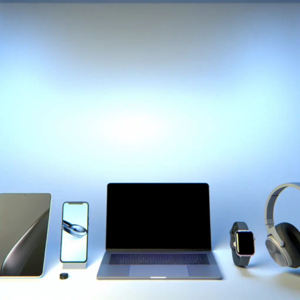 Wybrane smartfony, laptopy, smartwatche i sprzęt audio w nowoczesnej aranżacji